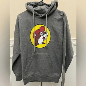 Buc-ee’s Hoodie UNISEX SMALL Gray Pullover Graphic Print Distressed Sweater